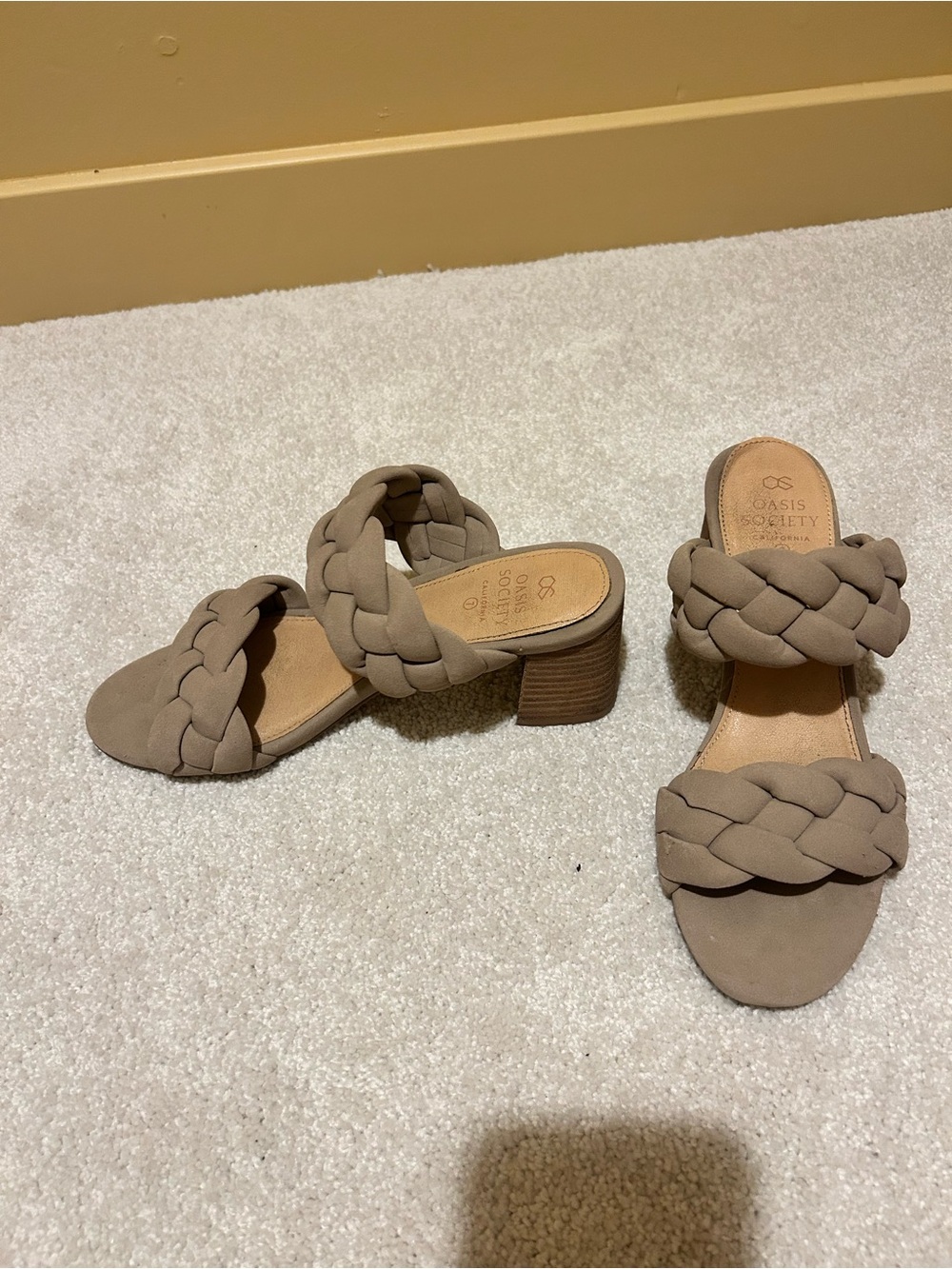Oasis Society Taupe Braided Block Heel Mules